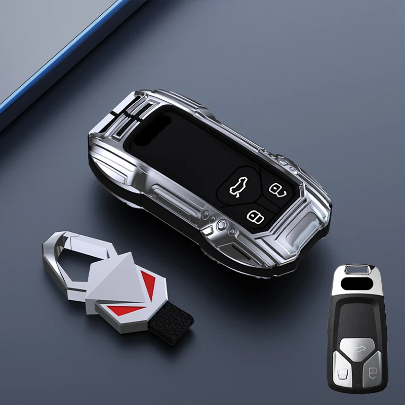 Zinc Alloy Silicone Car Key Fob Case Cover Bag For Audi S4 S5 A4 A5 Q7 Q5 SQ5 TT Foto 3 de 4
