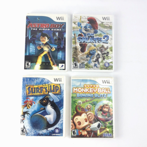 Lot of 4 Nintendo Wii Games: Super Monkey Ball, Surf's Up, Smurfs 2, Astro Boy - Picture 1 of 24