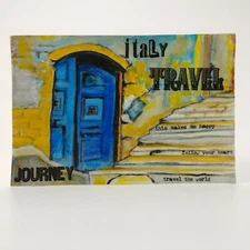 Mixed Media Painting on Paper "THE BLUE DOOR" Italy Realism  by Allison Reece