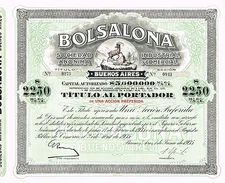 ARGENTINA BOLSALONA INDUSTRIAL & COMMERCIAL COMPANY stock certificate $2250 