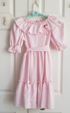Vintage Pink Girls 1980's Full Skirt Pink Ruffles Puff Sleeves Sz 10 CINDERELLA