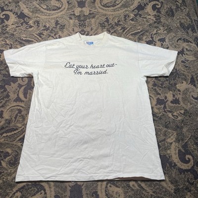 Vtg 80s Hanes Eat Your Heart Out I m Married Funny Beige Shirt Mens Size XL