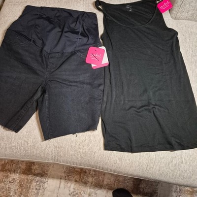Isabel Maternity Ingrid & Isabel Black Bermuda Denim  Shorts  & Tank Top Set NWT