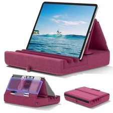 Foldable iPad Stand Pillow Holder for Lap Bed Desk w/ Pocket Stylus Mount Dock