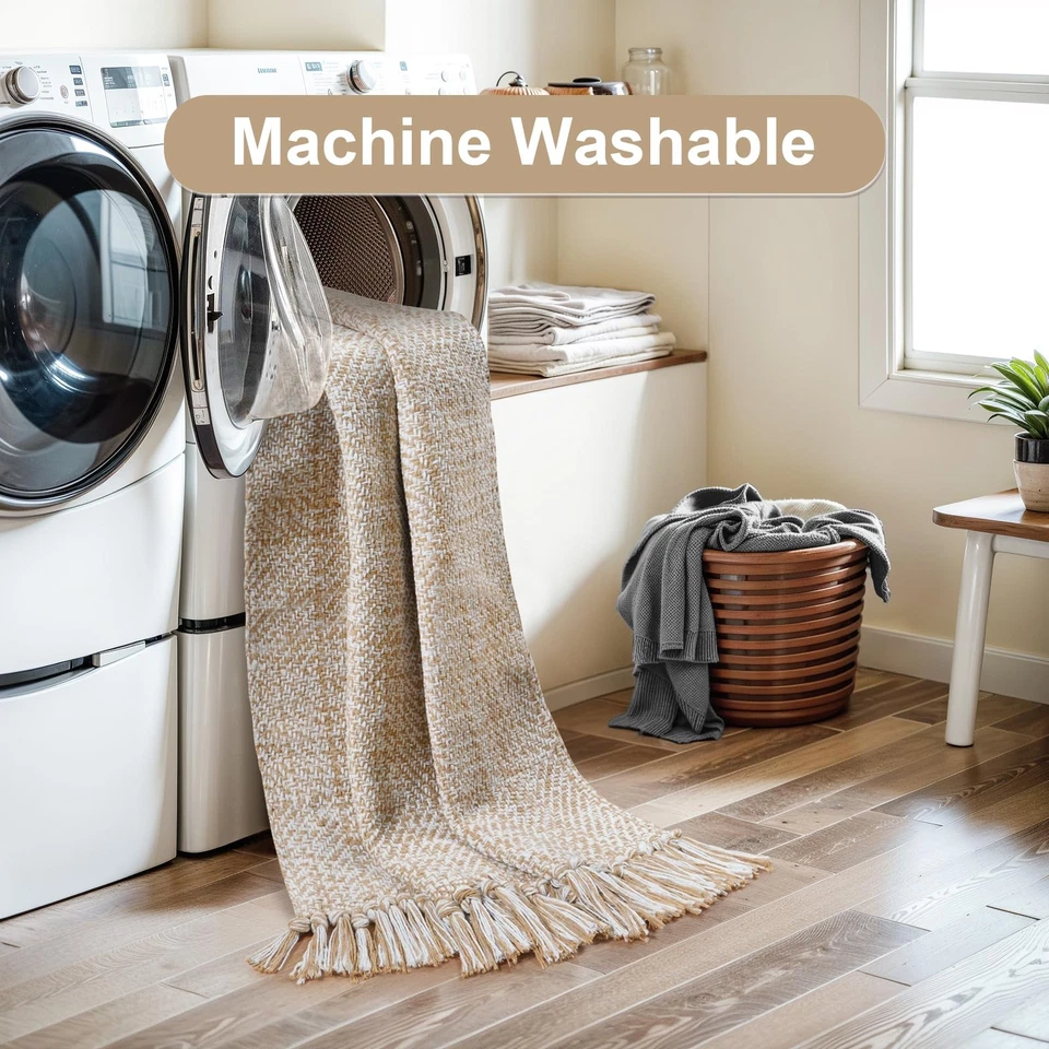 Удобный небольшой ковер 4 фута x 6 дюймов желтовато-коричневый/кремовый тканый хлопок ковры для спальни, современный внутренний кондиционер... - Изображение 3 из 4