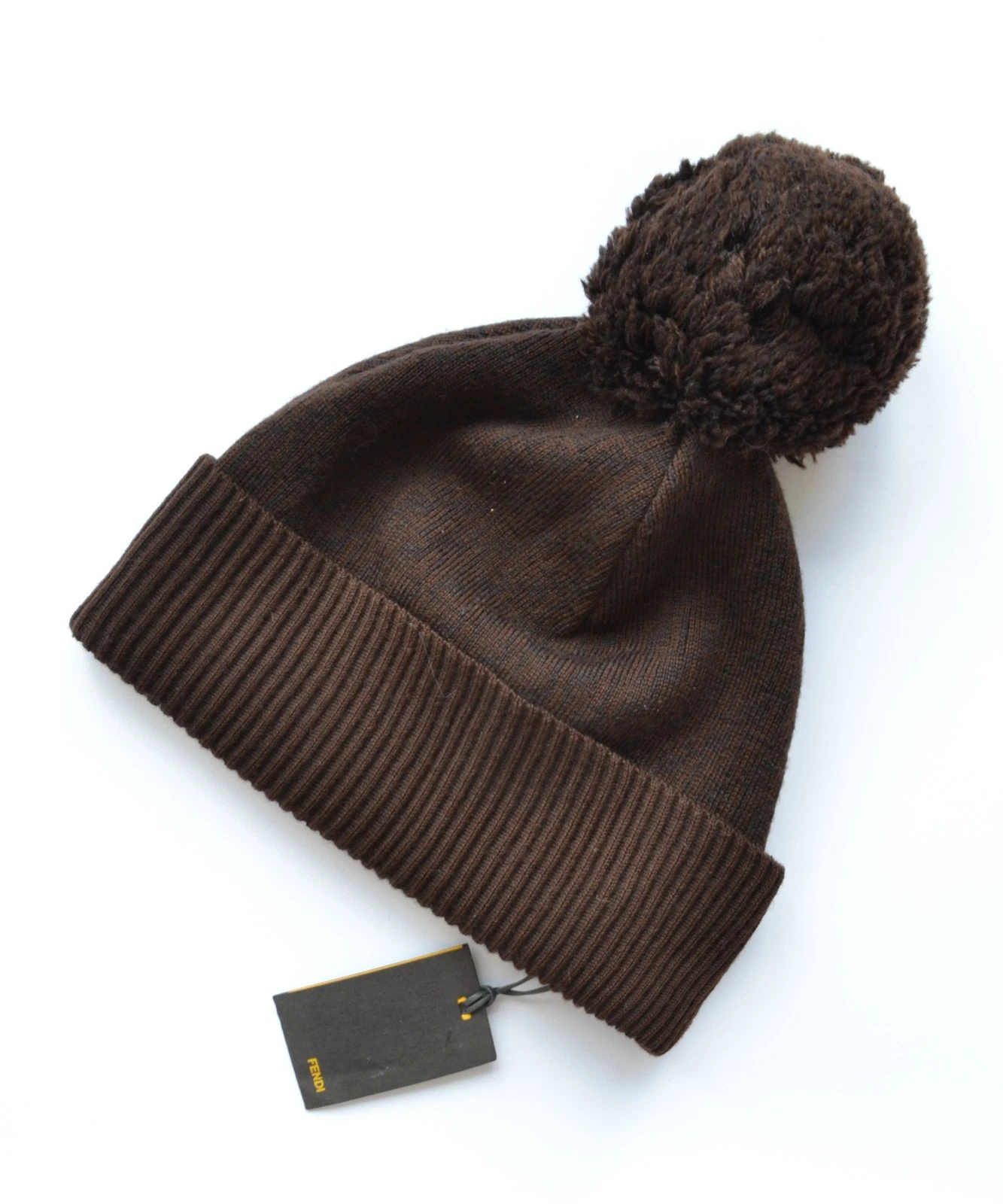 NUOVO FENDI Cappello Lana Pom Pom Monogram Zucca FF Marrone Nero Beaine Unisex