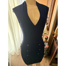 Fashion Nova Navy Blue Double Breasted V-Neck Bodycon Mini Dress Gold Buttons S