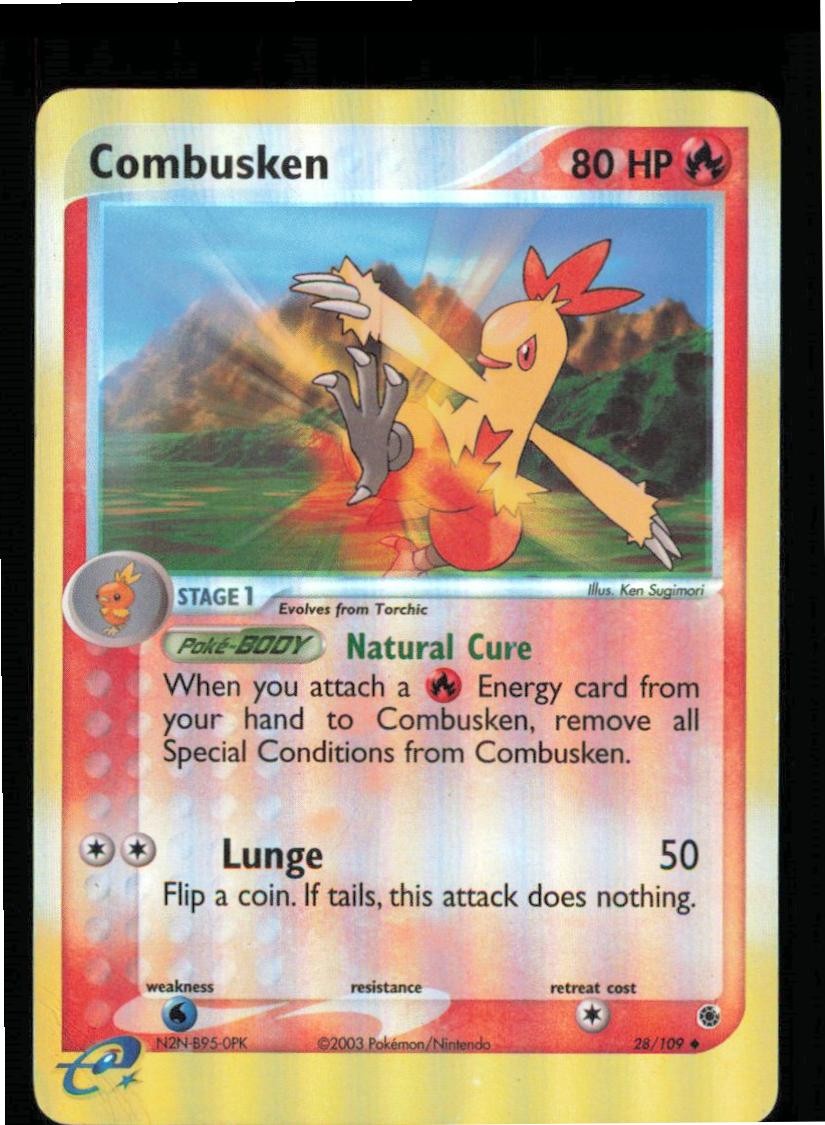 Combusken 28/109 Uncommon Ruby & Sapphire Pokemon Reverse Holo Heavily Played
