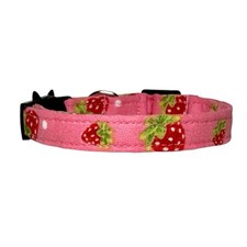 Pink Red Strawberries Handmade Safety Cat Collar - ADULT