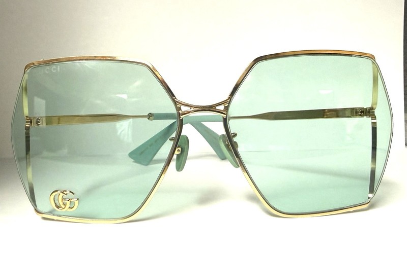 Gucci 0817 Square Fork Rimless Metal Sunglasses Gold Green, GG0817S