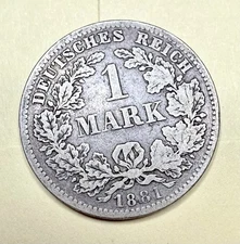 1881-D German Empire 1 Mark – Wilhelm I – Silver Coin
