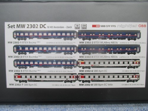 LS-Models Models  World MW 2302 DC SBB ÖBB CFF FFS Nighjet  403 8 tlg. Set  neu | Zustand: Neu