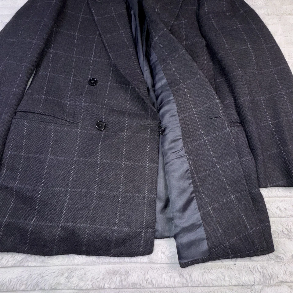 Blazer Zegna Para Hombres 38L Mezcla de Cachemira Doble Pecho Abrigo Deportivo Ventana Gris Foto 3 de 4