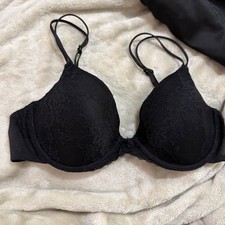 Vintage Vassarette 75-204 Floral Black Lace Overlay Mesh Bra 36B