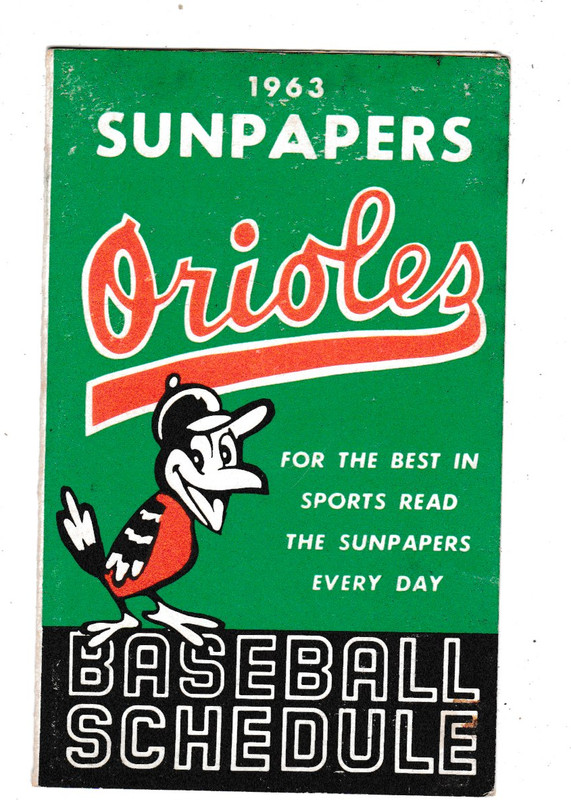 1963 baltimore orioles sunpapers pocket schedule