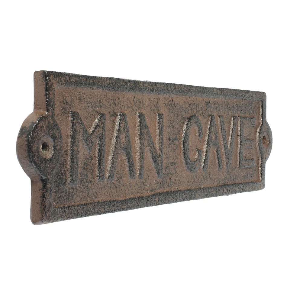 Rustic Cast Iron Man Cave Marker Door Plaque Sign Antique Brown Patina 8 1/4 in - Image 2 of 3