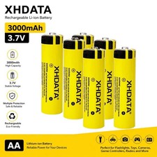 XHDATA 6 PACK Rechargeable Button top Batteries 3.7V 3000mAh / Smart Charger