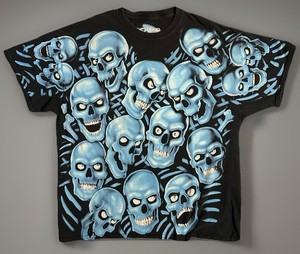 T-shirt Halloween Crâne Fluorescent - Taille M - Noir 100% Coton - Occasion Très Bon état