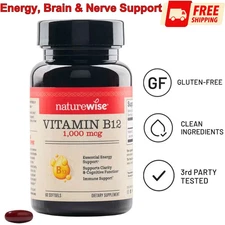 Vitamin B12 1000 mcg Energy, Brain & Nerve Support, Non GMO, Gluten Free, 60ct