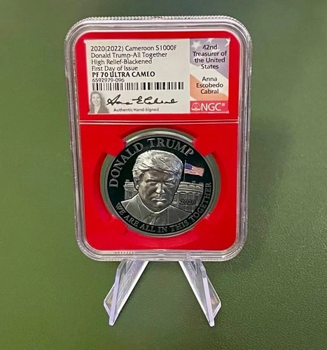 2020 (2022) Cameroon 1000F Donald Trump NGC High Relief-Blackened FDOI PF70 UC