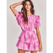 LoveShackFancy Natasha Ruffle Mini Dress | Begonia Hot Pink | Size S 🌸