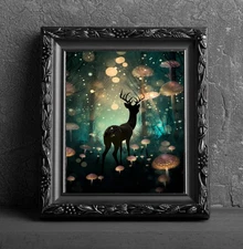 Mystical Deer Mushroom Forest 8 x 10 Photograph Photo Picture Art Wall Hanging