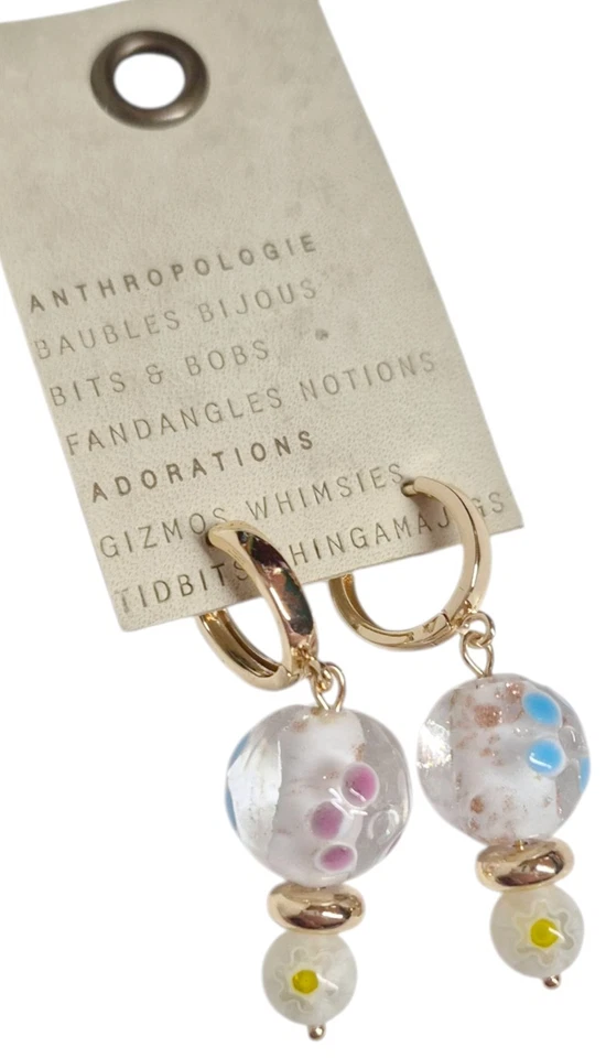 Pendientes de aro Huggie Anthropologie enchapados en oro transparente con cuentas desajustadas nuevos Foto 4 de 4