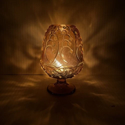 Fenton Lily of the Valley Fairy Lamp Amber