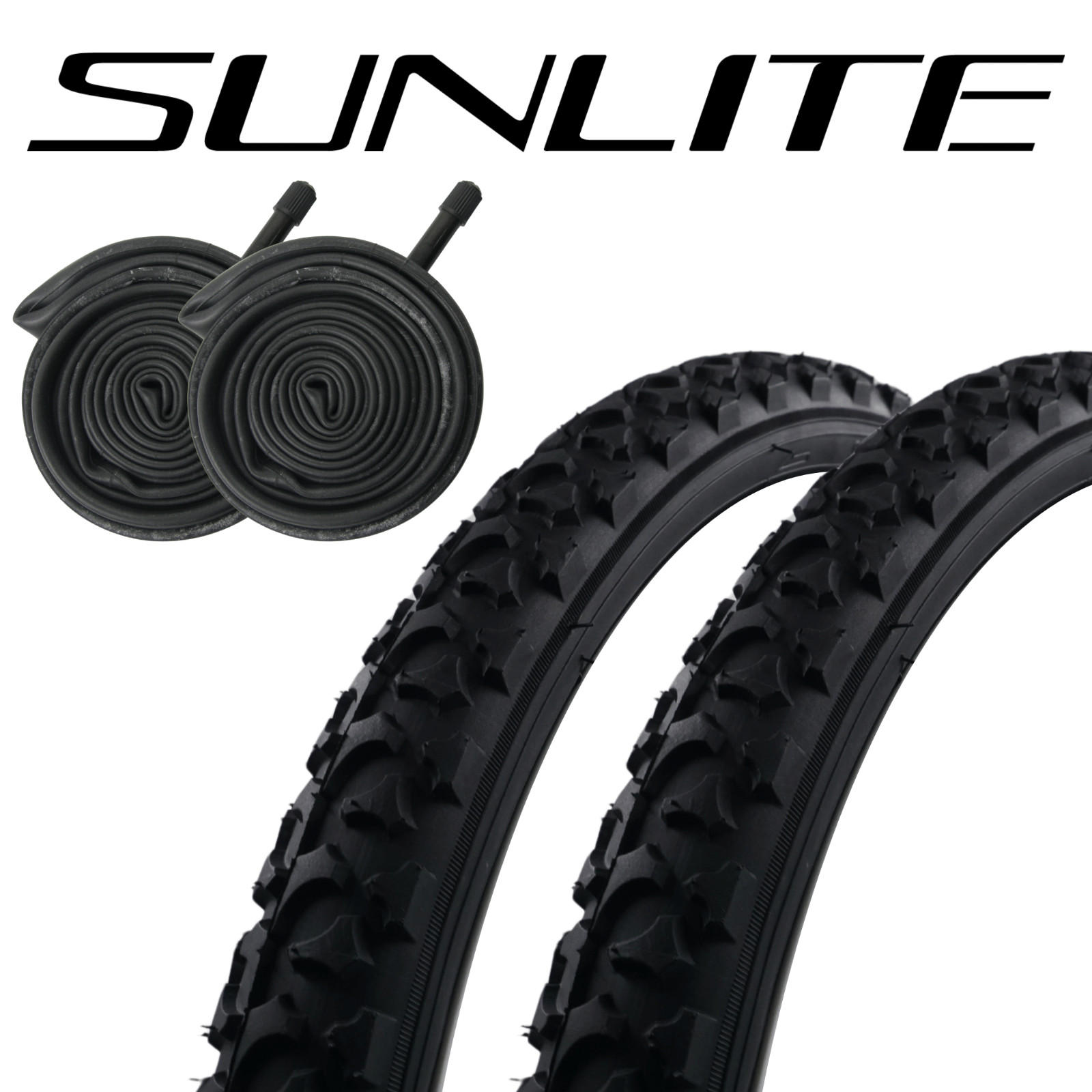 Sunlite MTB Alpha Bite 26 x 2.0 Folding Tires & Schrader Tube Mountain Bike Kit