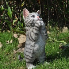 Garden Cat Decor - Outdoor Statue, 9.1" Tall Grey Praying Cat for Patio, Lawn...