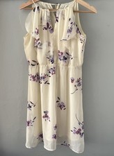Y2K Old Navy Womens M Cream Dress Purple Floral Sleeveless Sundress Fluttery