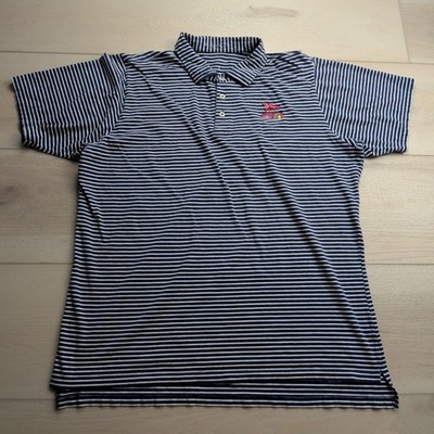 B. Draddy Polo Shirt Mens L Navy White Striped 46th Walker Cup LACC Pima Stretch