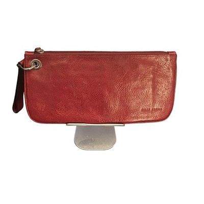 Wilsons Leather Pelle Studio Deep Red Pebbled Wristlet Clutch Wallet Zip Bag