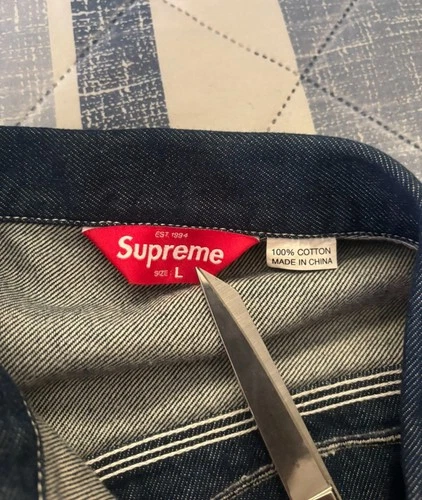 Supreme Smurfs Logo Blue Cotton Denim Jacket Men's L Button Front Pockets image 3