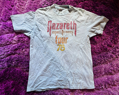True vintage Nazareth Expect No Mercy Tour 1978 Graphic Tee Men L Blue