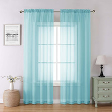 Aqua Sheer Voile Window Drapes 84", 2 Panel Lightweight Rod Pocket Curtains