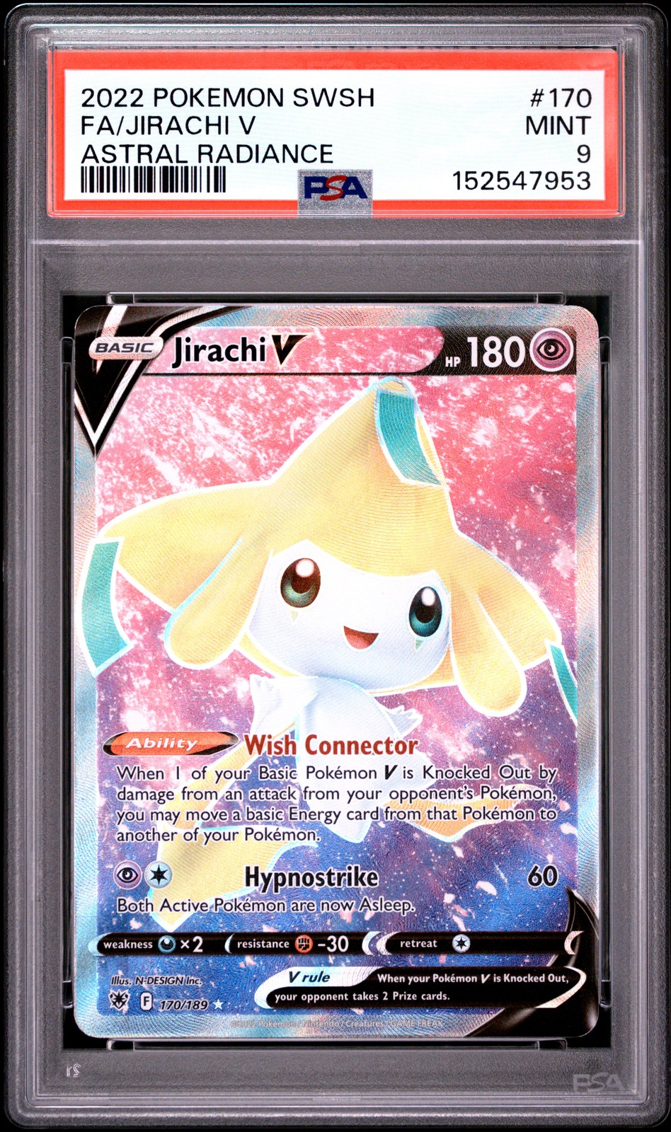 2022 POKEMON SWORD & SHIELD ASTRAL RADIANCE #170 FULL ART/JIRACHI V PSA 9
