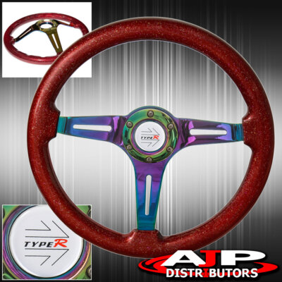 Deep Dish Metallic Red Wood Neo Chrome Center Steering Wheel + Type-R Button