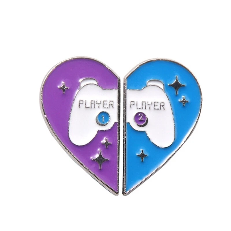 Couple Badge Brooch Play Game Lapel Pin Half Heart Brooch for