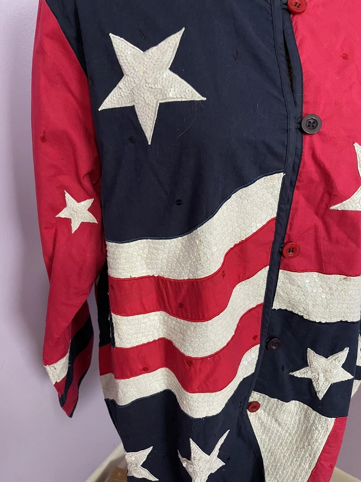The Quacker Factory Patriotic Beaded Sequined Button Up Jacket Size 1X - Image 2 of 4