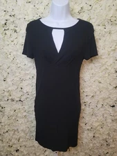 Heart Hips Black Peek A Boo Fitted Dress Ribbed Juniors Black LG