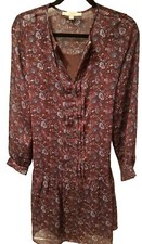 Loft Floral Pleated Sheer Flounce Dress Slip Liner Drop Waist Petite Medium