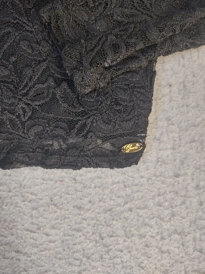 Guess Girls Shirt Youth XL Black Floral Cropped Long Sleeve Lace Pullover Shirt - Image 4 of 4
