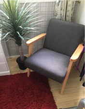 Small Sofa Chair Vintage Style Armchair Scandinavian Wooden Fabric Accent Seat