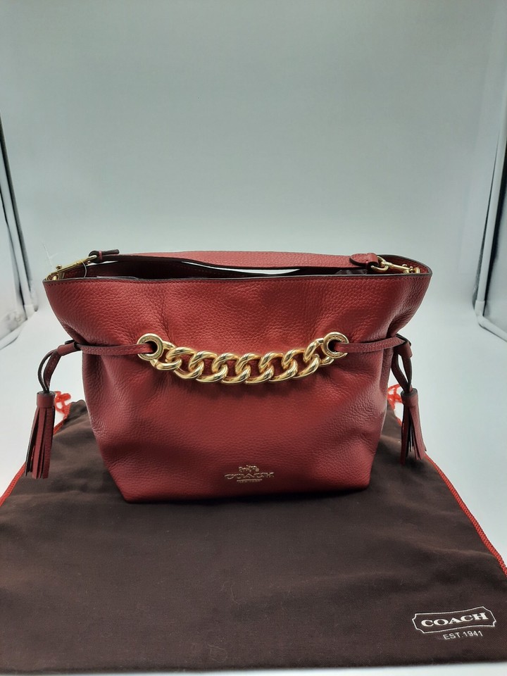 New Coach Pebbled Leather 2 Way Handbag Small Size Golden Hardware