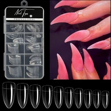 100pcs/Box Eagle Claw Stiletto Shape False Nail Art Tips Natural Clear 10 Sizes