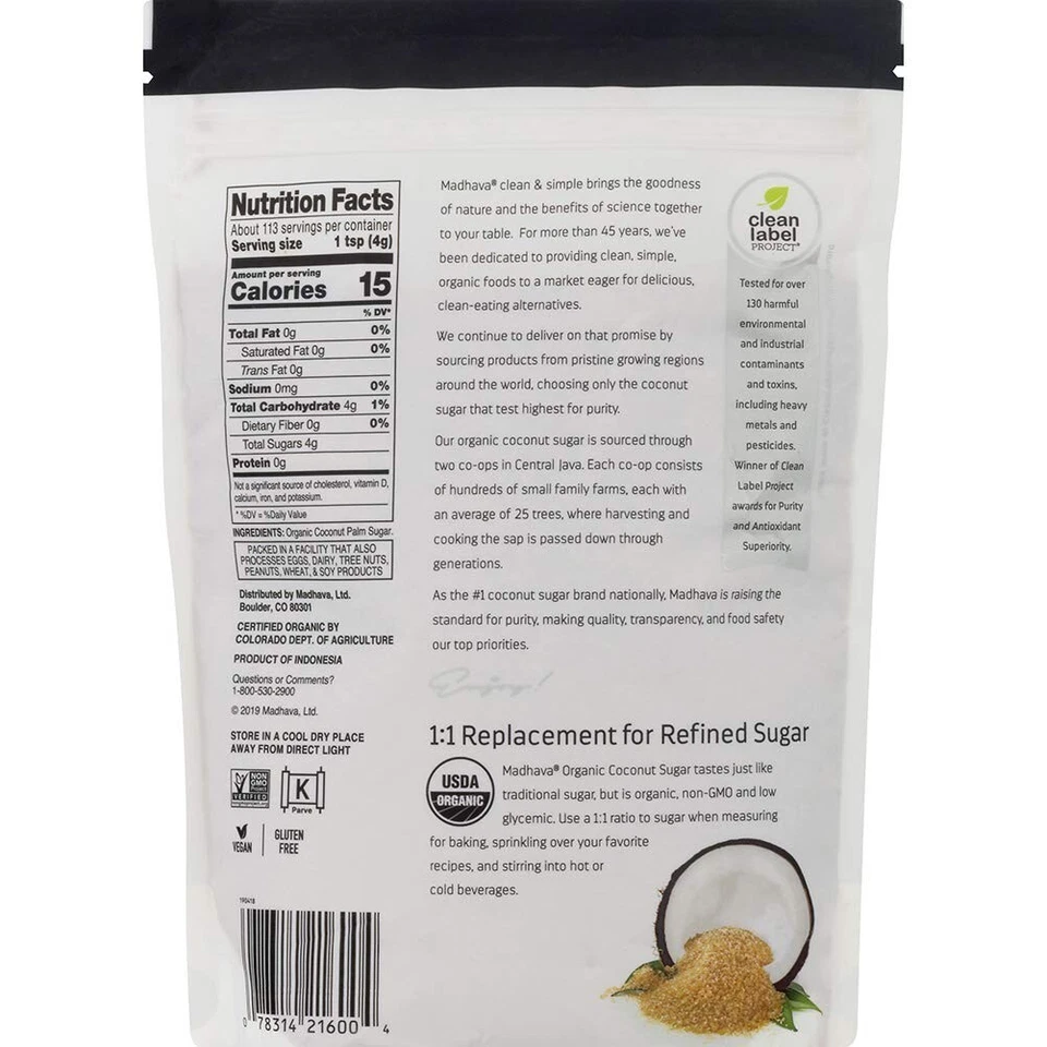 Açúcar de coco orgânico 16 oz (pacote com 6) - Não transgênico, vegano, ideal para assar e café - Imagem 4 de 4