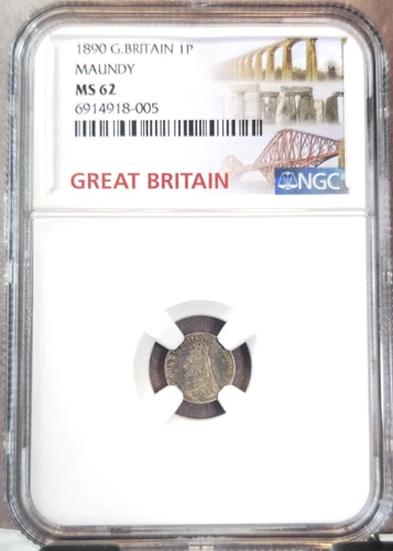 1890 GREAT BRITAIN SILVER 1 PENCE QUEEN VICTORIA NGC MS 62 SCARCE KEY DATE