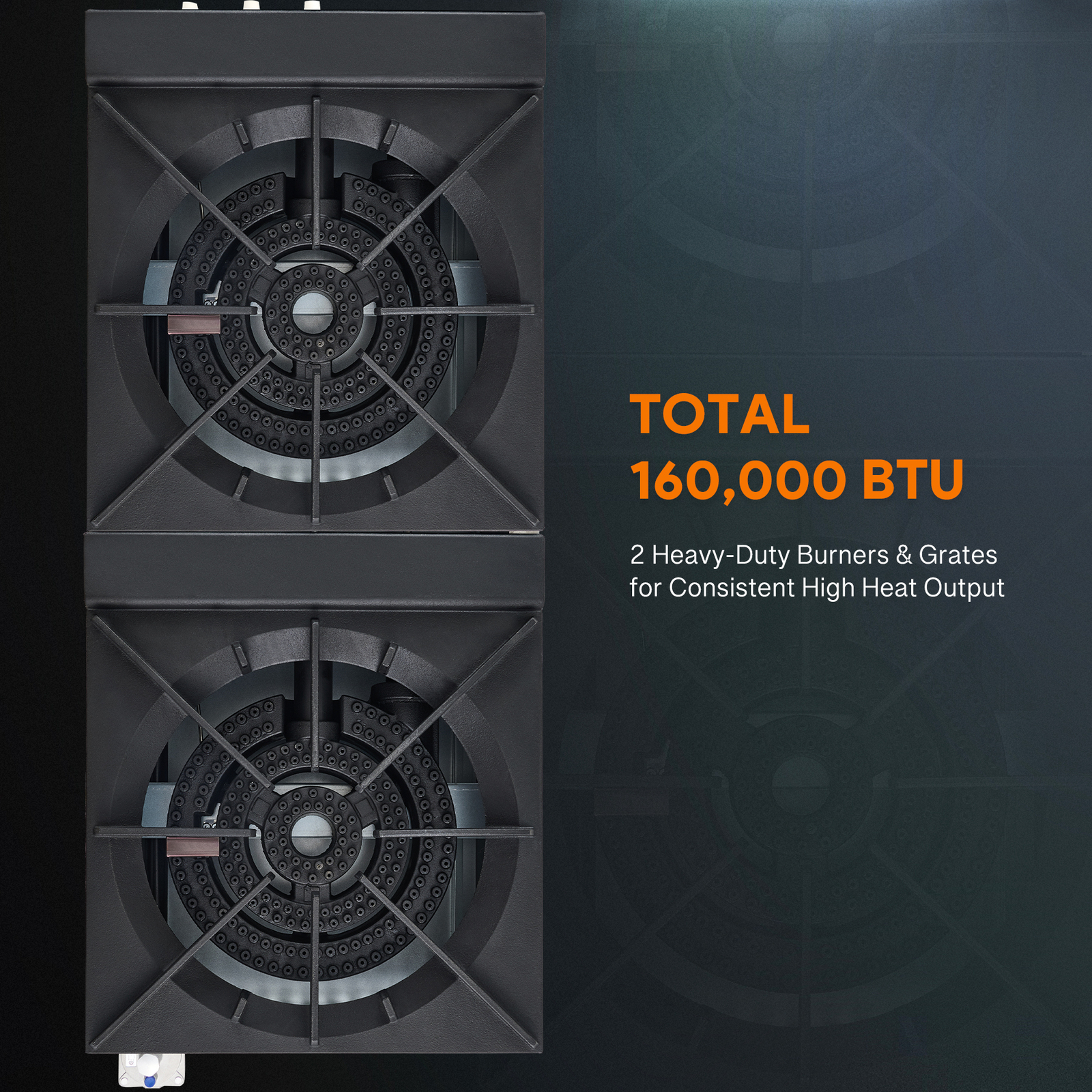 Secondhand 53" Commercial Gas Range, 2 Burner Gas Stove with Total 160000 BTU