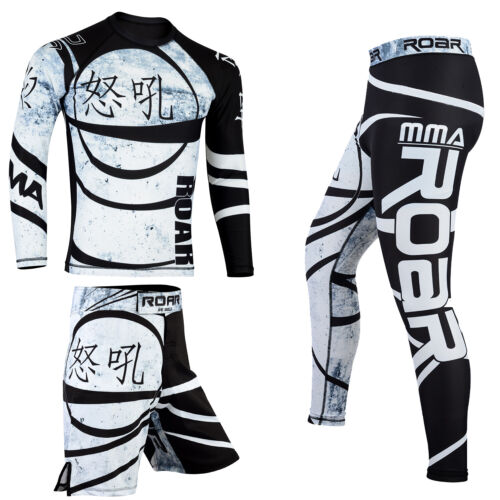 Pantaloncini ROAR BJJ Rash Guard & MMA Jiu Jitsu Spats NOGI Fight Wear Grappling - Foto 10 di 55